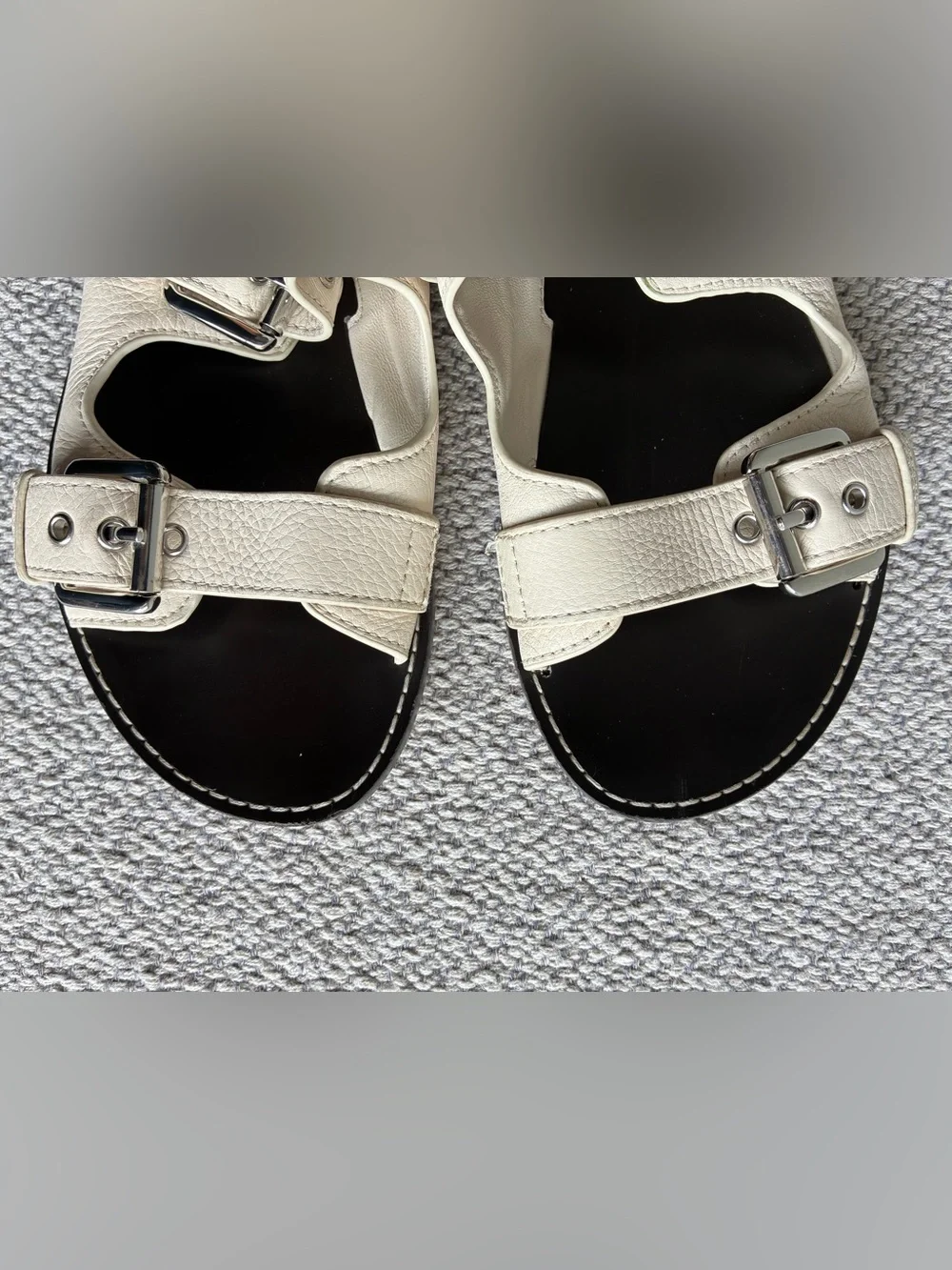 Madewell NV812 Ivory Leather Double Buckle Slingback Sandals Women's Size 7.5